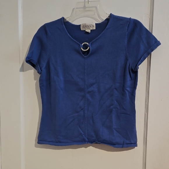 Casual Corner Blue Short Sleeve Tee Size Small Petite - Picture 1 of 4